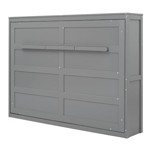 Modern Farmhouse Solid Wood Murphy Cabinet Bed Queen Gray B72702
