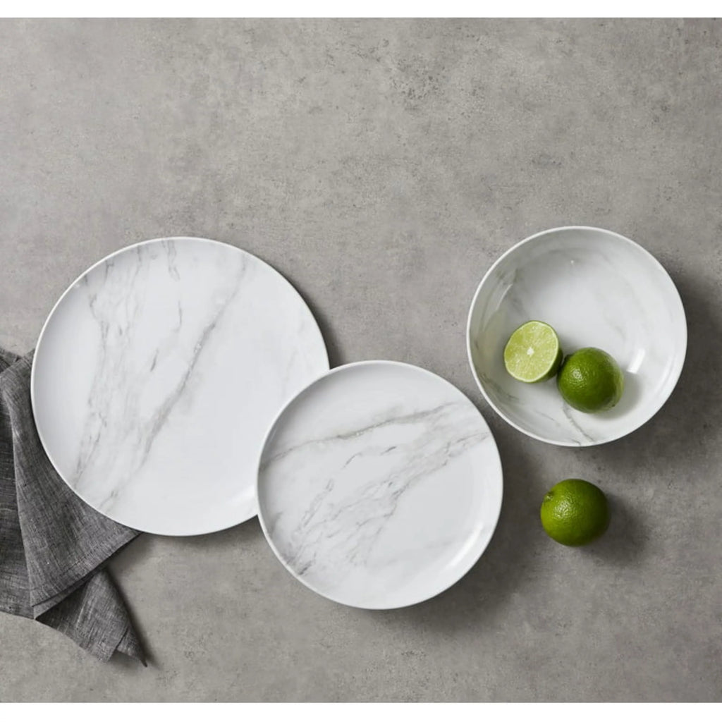 12-Piece Grey and White Marble Dinnerware Set L80042