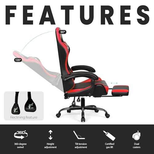 Gaming Chair with Footrest Lumbar Support High Back Recliner Ergonomic Leather L124