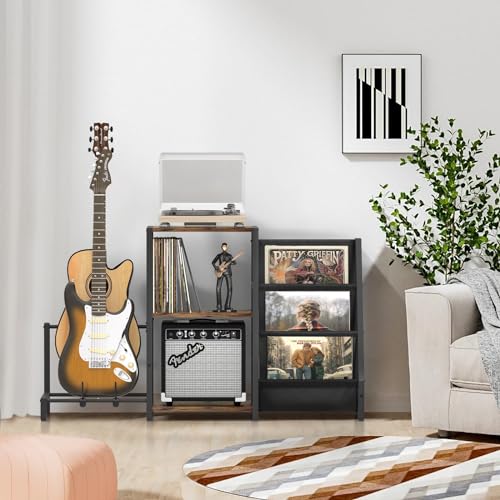 Record Player Stand with Guitar and Vinyl Storage J9238