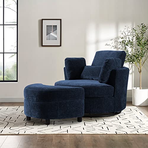 Round Swivel Barrel Chair with Ottoman for Living Room Bedroom G375183