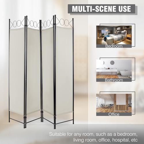 4 Panel Room Divider 6FT Steel Frame Folding Privacy Screen G872592