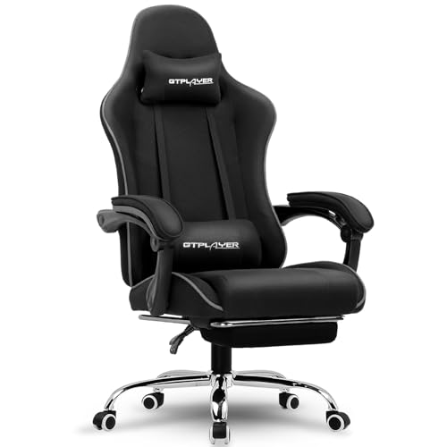 Gaming Chair with Footrest and Lumbar Support, Height Adjustable, Blue Y9034
