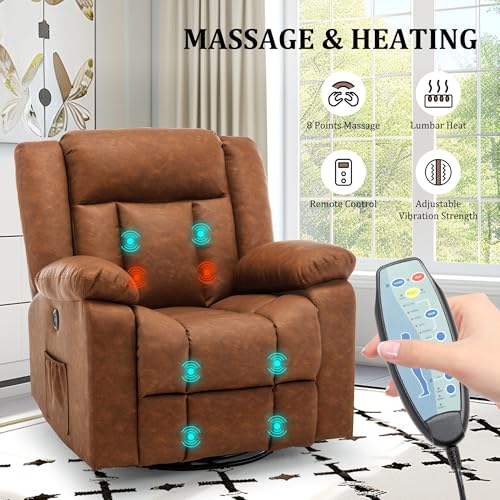 Swivel Glider Recliner Chair with Massage and Heating U99902