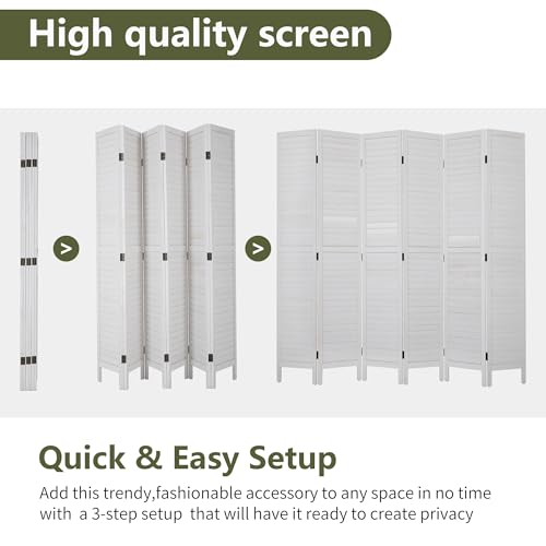 6 Panel Wood Room Divider Privacy Screen Freestanding White U13428