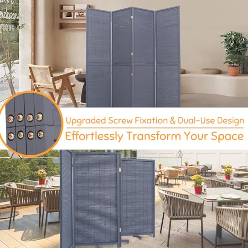 Bamboo Room Divider Folding Privacy Screen, 4 Panel, Beige N84000
