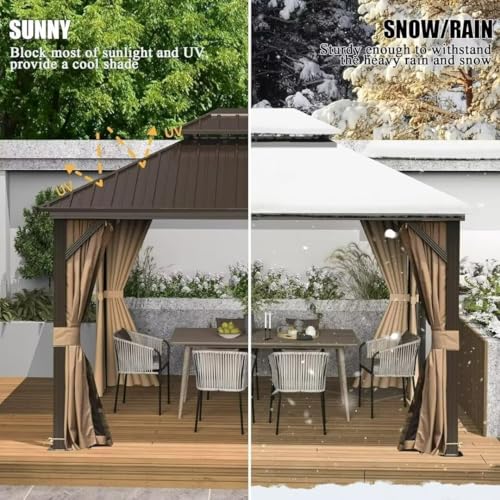10 x 10 ft Hardtop Gazebo with Netting and Curtains, Galvanized Steel Roof for Patio K80436