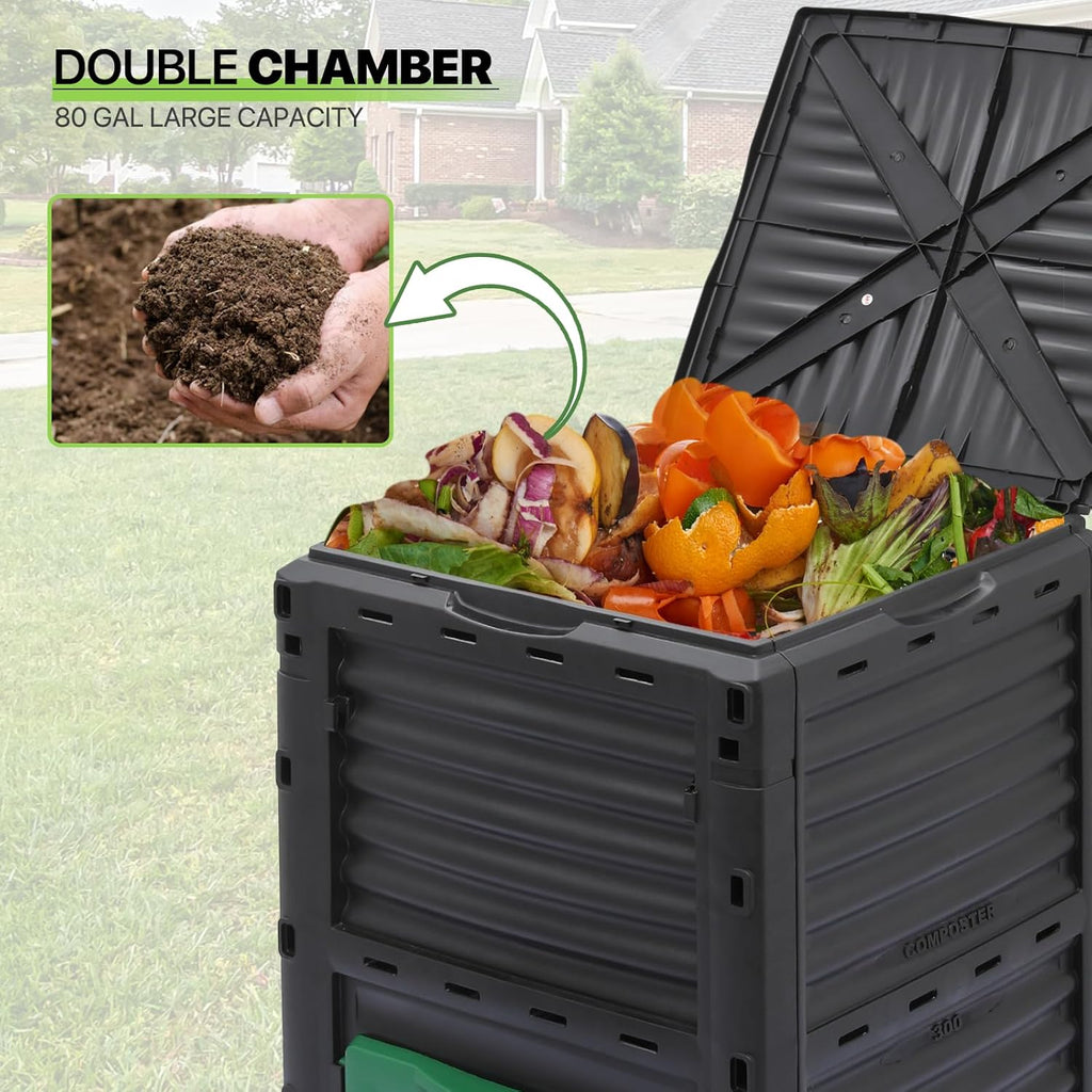 80 Gal Garden Compost Bin, BPA Free, Easy Assembling W2701