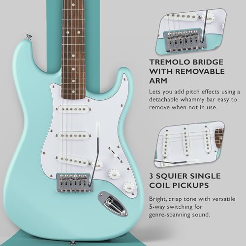 Stratocaster Electric Guitar Bundle with Amplifier, Gig Bag, Strap, Cable, Picks, and DVD F102