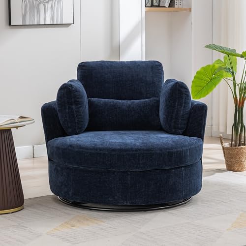 Oversized Swivel Barrel Chair with Ottoman, Chenille, Beige M813