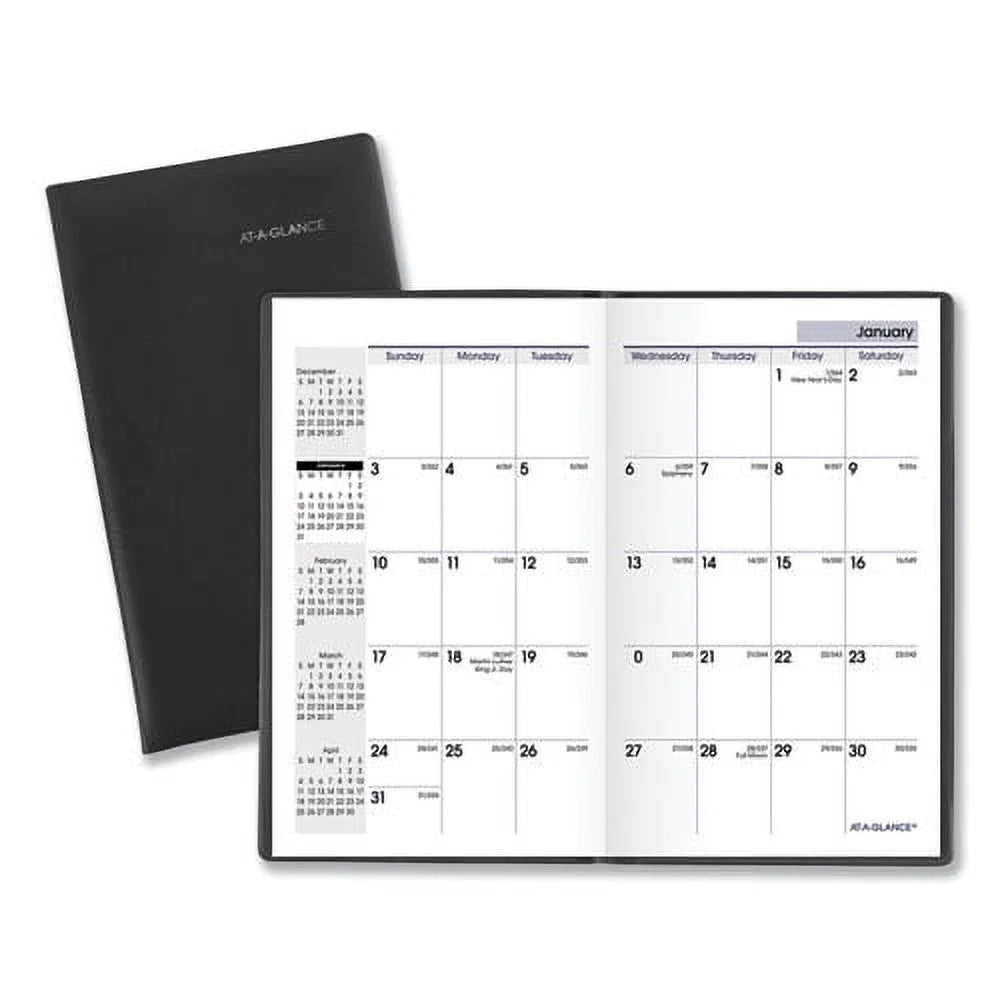 Pocket-Sized Monthly Planner, Unruled Blocks, 6 x 3.5, Black Cover, 14-Month, Bundle of 2 A282380