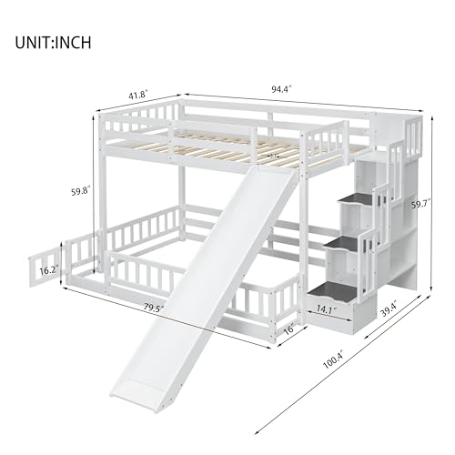 Twin Over Full Bunk Bed with Slide and Storage Staircase X183