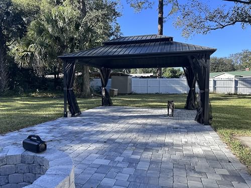 10 x 10 ft Hardtop Gazebo with Netting and Curtains, Galvanized Steel Roof for Patio K80436