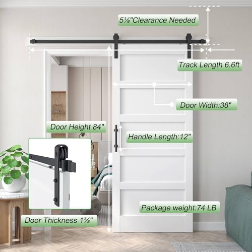 Double 21x84in White Barn Door with 7FT Sliding Hardware Kit, MDF, PVC Surface, DIY Assembly R60322