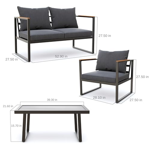 4-Piece Outdoor Patio Furniture Set with Sofa and Tempered Glass Table B6490