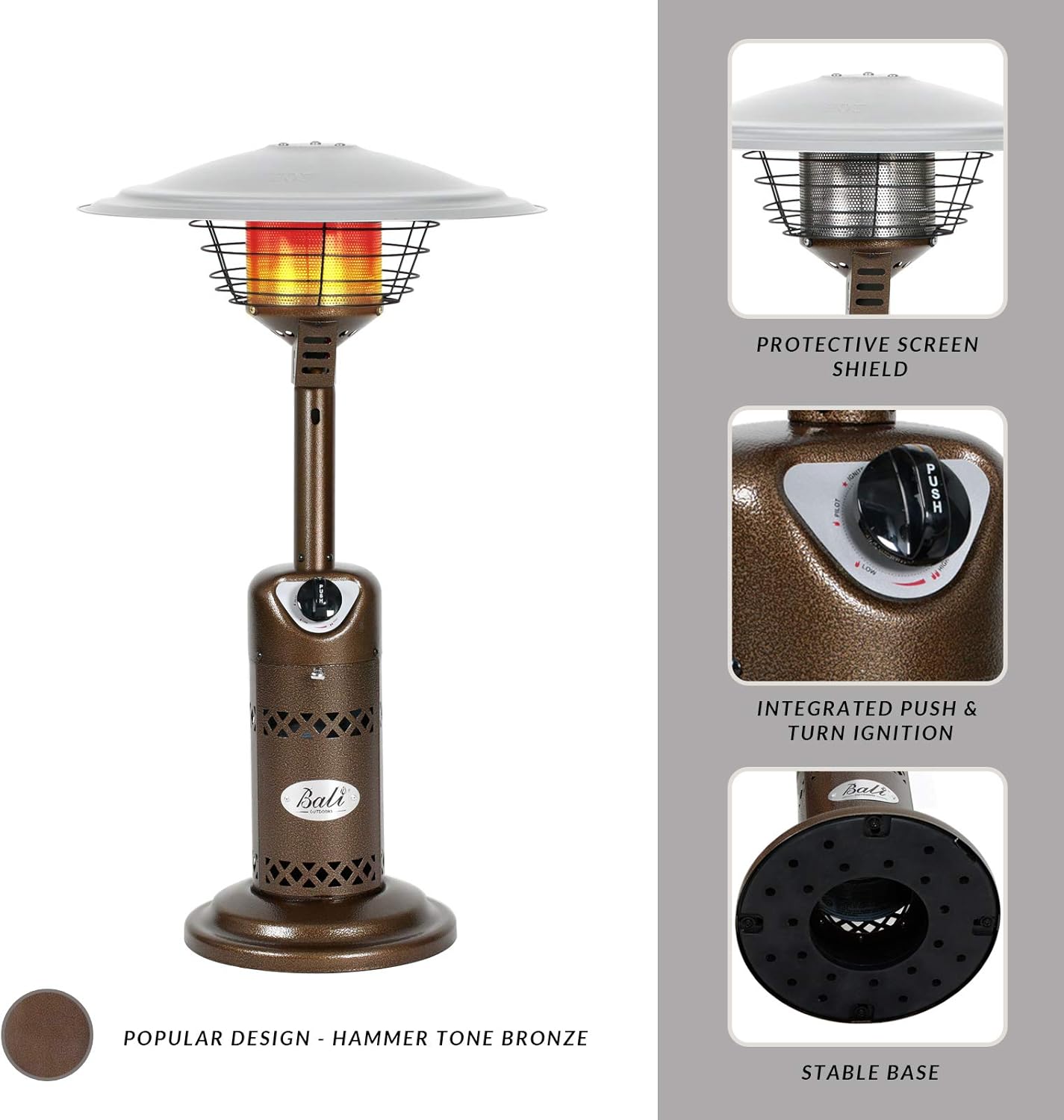Portable Patio Heater, Outdoor Propane Table Top Heater, Bronze C87332