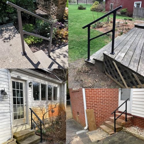 Outdoor Step Handrail for 3 Steps, Black Stair Railing Kit O386