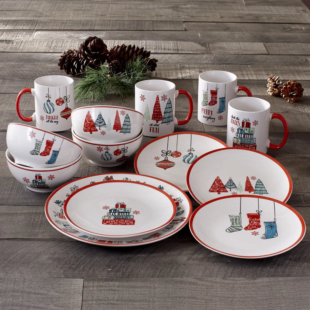 16-Piece White Porcelain Christmas Dinnerware Set B7308