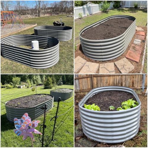 Galvanized Raised Garden Bed Oval Metal Planter Box for Vegetables Flowers U63502