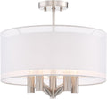Possini Euro Design Caliari Modern Ceiling Light Semi Flush Mount Fixture Brushed Nickel 18" Wide 5-Light Sheer Silver White Linen Double Drum Shade for Bedroom Kitchen Living Room Hallway Bathroom