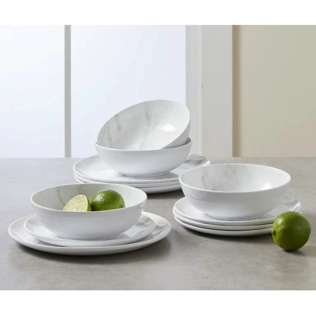 12-Piece Grey and White Marble Dinnerware Set L80042