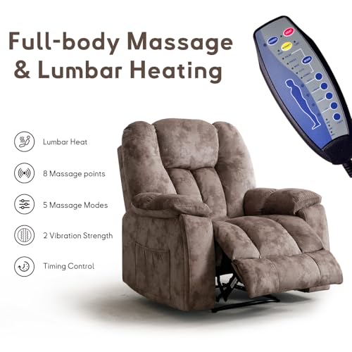 Manual Recliner Chair with Massage and Heat for Adults, Brown O26736