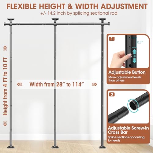 Room Divider Curtain Rod, No Drilling, Adjustable 4-10ft Height, Black B245252