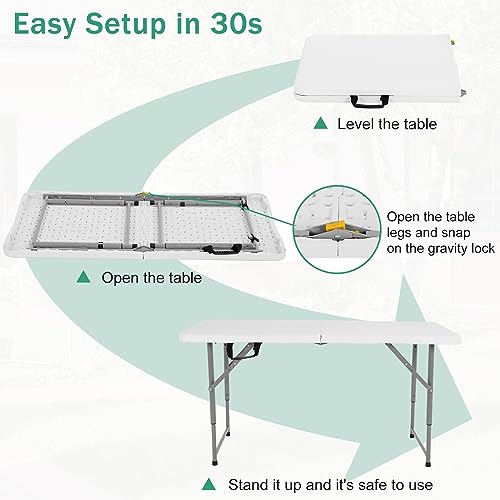 Folding Table 4 FT Heavy Duty Plastic with Carrying Handle W949447