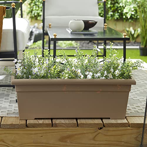 28 Inch Rectangular Planter Box - Lightweight Plastic Outdoor Plant Pot with Drainage V645