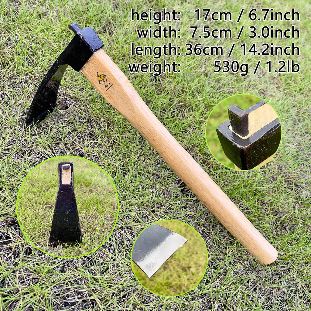 Japanese Carbon Steel Wide Hoe with Oak Handle for Digging and Weeding L17641