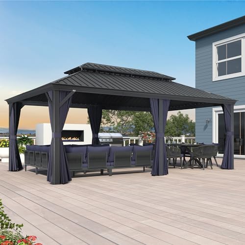 10' x 14' Permanent Hardtop Gazebo with Galvanized Steel Double Roof, Curtains and Netting Included M871