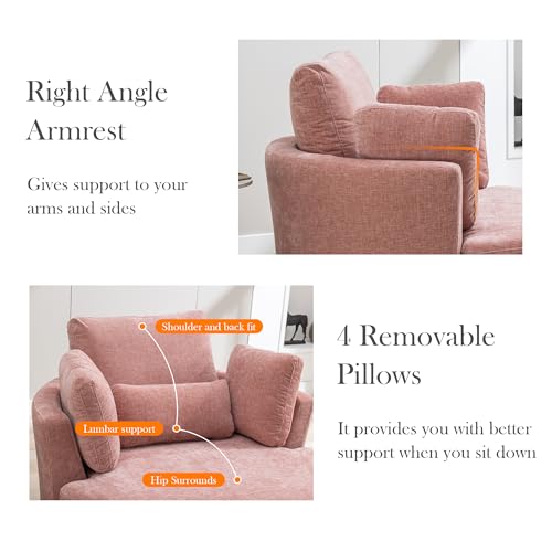 Oversized Swivel Barrel Chair with Ottoman, Chenille, Beige M813