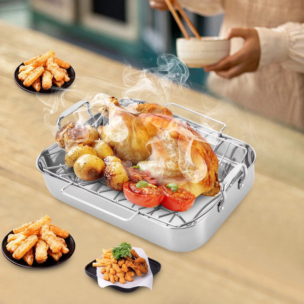 Stainless Steel Roasting Pan with Nonstick Rack, 16.5" x 12" I494