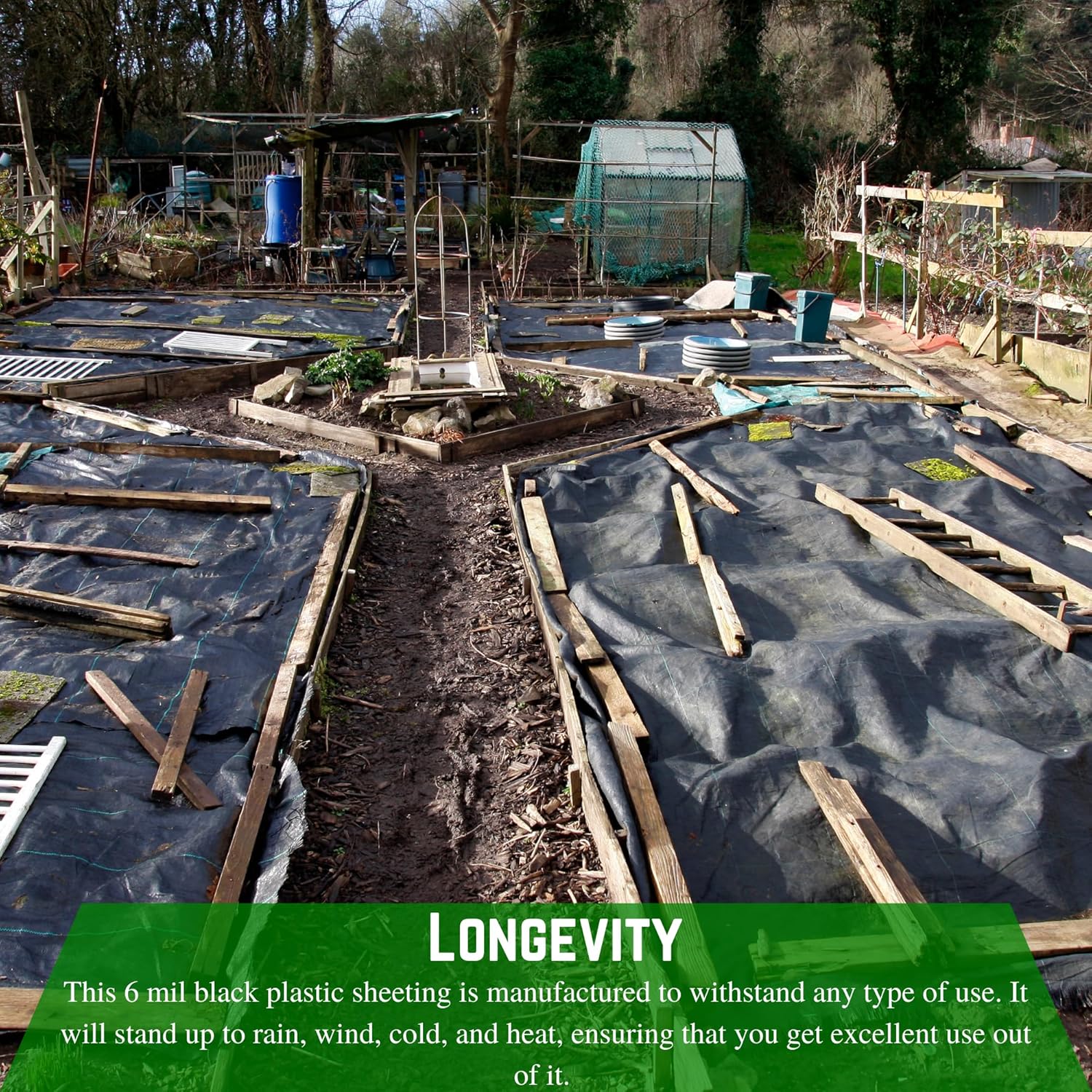 Weed Control 6 Mil Black Plastic Sheeting Heavy Duty Weed Barrier for Outdoor Gardens C402499