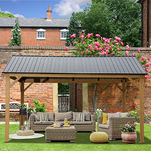 10 x 10 ft Hardtop Gazebo with Netting and Curtains, Galvanized Steel Roof for Patio K80436