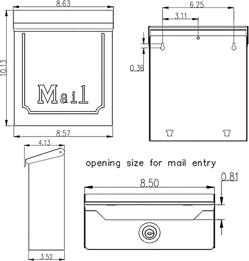 Wall Mount Mailbox, Galvanized Steel, Black S22839