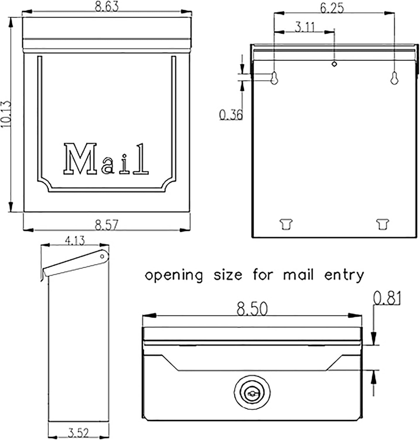 Wall Mount Mailbox, Galvanized Steel, Black S22839
