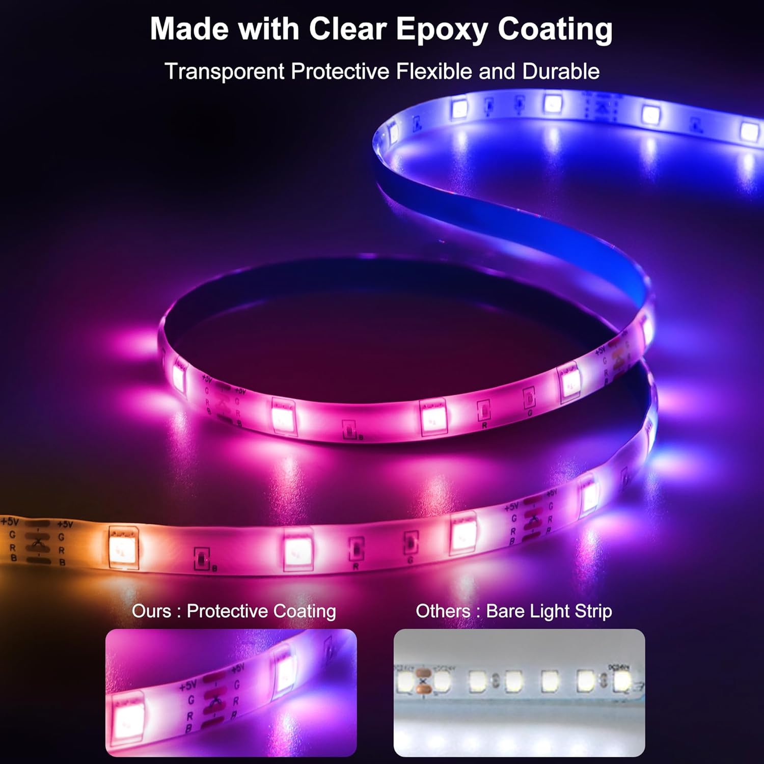 RGB LED Strip Lights Battery Powered, 16.4FT 150 LED with Remote Controller K20750