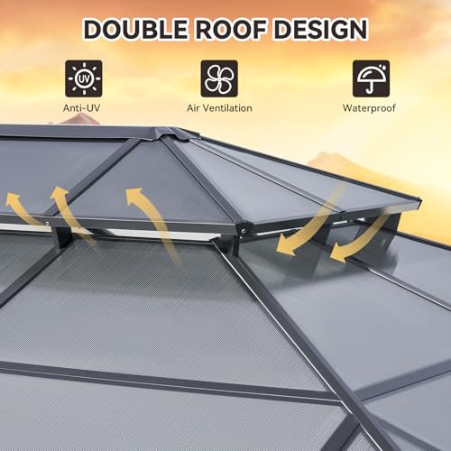 12x16 Hardtop Gazebo with Netting and Curtains for Patio K27275