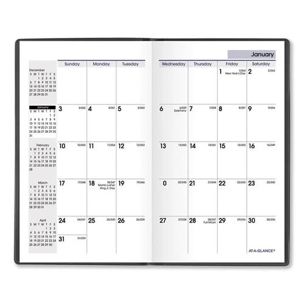 Pocket-Sized Monthly Planner, Unruled Blocks, 6 x 3.5, Black Cover, 14-Month, Bundle of 2 A282380