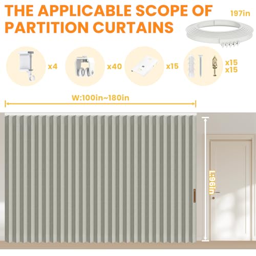 Blackout Accordion Room Divider Curtains with Ceiling Track for Bedroom Patio Sliding Door Q924855