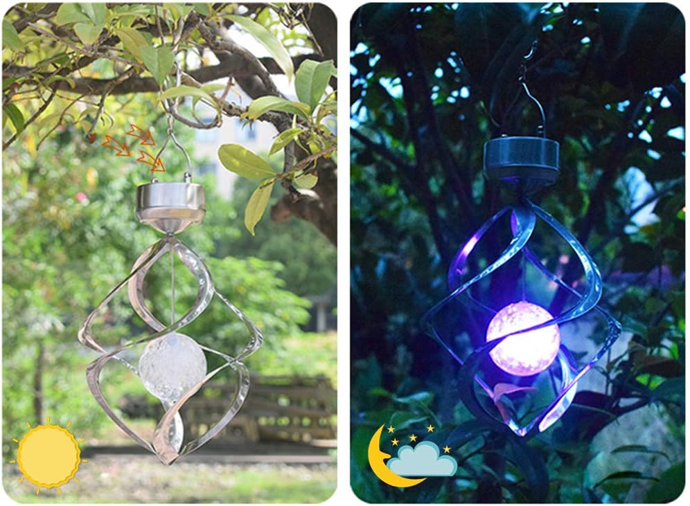 LED Solar Revolving Wind Chimes Hanging Spiral Lights K240