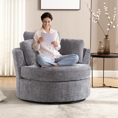 Round Swivel Barrel Chair with Ottoman for Living Room Bedroom G375183