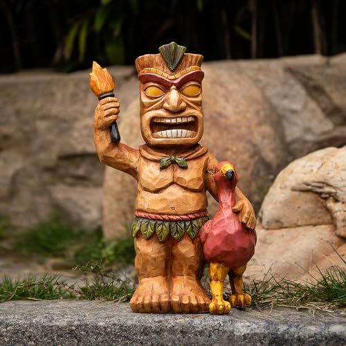 Solar Powered Tiki Statue Garden Decoration with Light F336