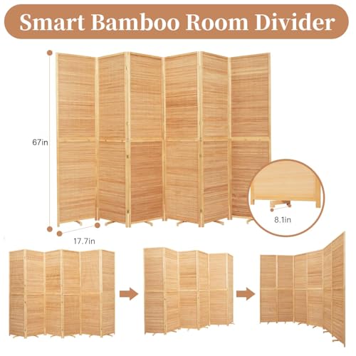 Bamboo Room Divider 4 Panel Freestanding Folding Privacy Screen T33053