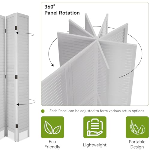 6 Panel Wood Room Divider Privacy Screen Freestanding White U13428