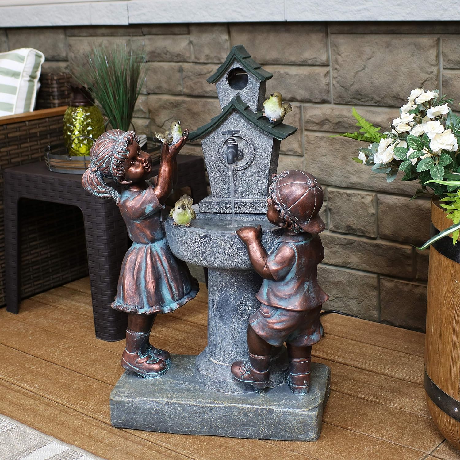 Outdoor Water Fountain with Bird Bath Design H330057