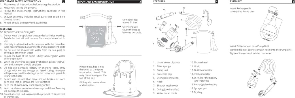 Portable Camping Shower with Rechargeable Battery and Sprayer M75136