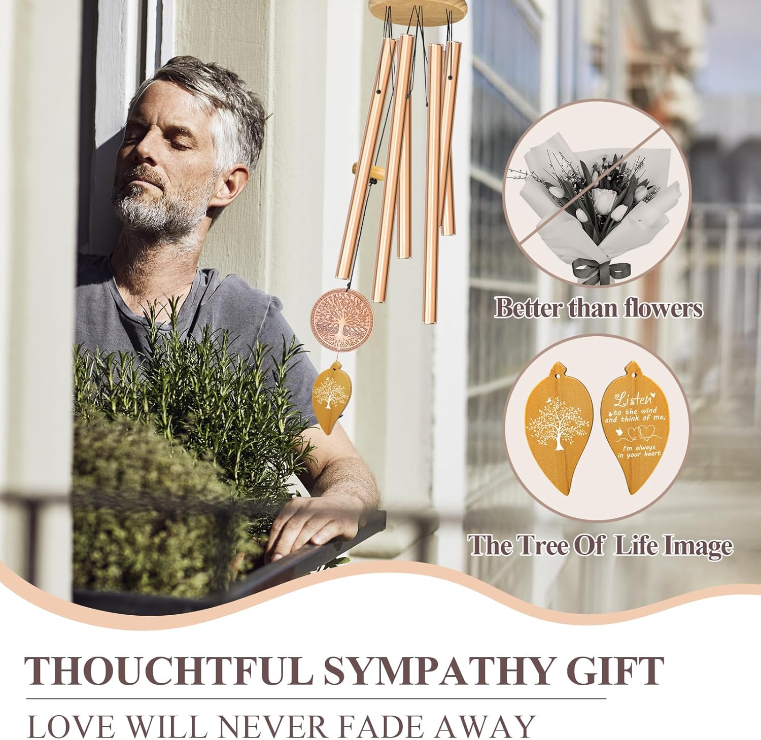 Tree of Life Deep Tone Memorial Wind Chimes for Loss of Loved One K59700