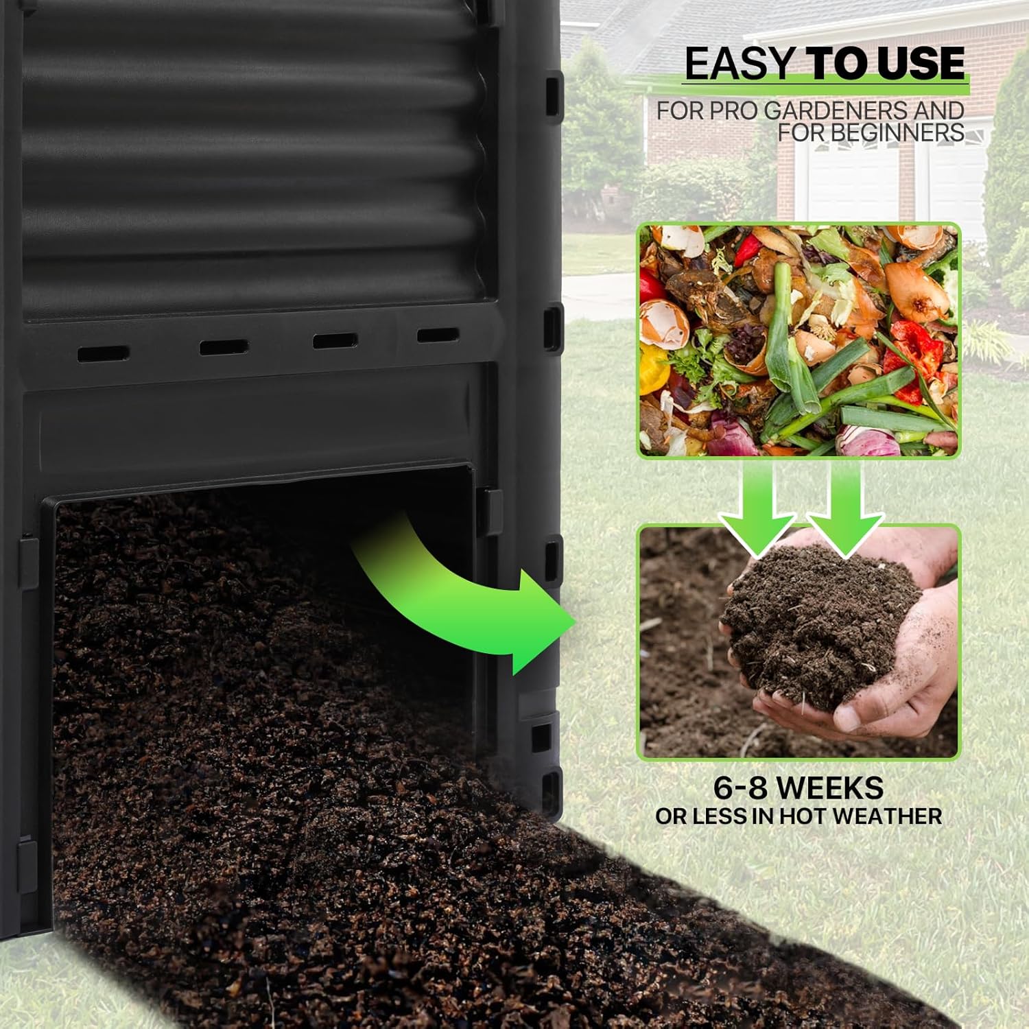 80 Gal Garden Compost Bin, BPA Free, Easy Assembling W2701